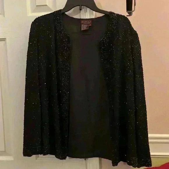 MARINA Jackets & Blazers - marina by marina bresler women’s size medium beaded black cardigan formal